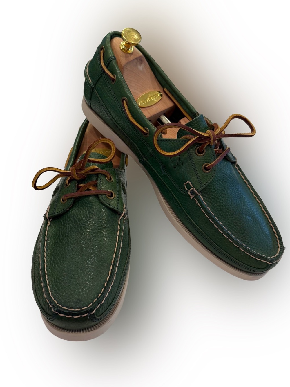 Polo Ralph Lauren Barnard Men’s Boat Shoes Green Pebbled Leather Sz 11D NEW
